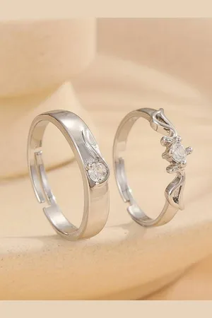 Krelin Unisex Set Of 2 Sterling Silver CZ-Studded Adjustable Finger Rings