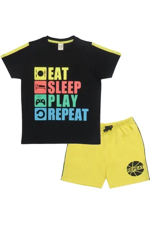 Clothe Funn Boys Typography Printed Pure Cotton T-shirt With Pyjamas