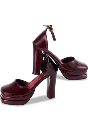 THE WHITE POLE Square Toe Party Platform Heels With Ankle Loop