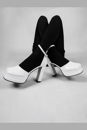 THE WHITE POLE Square Toe Party Platform Heels With Ankle Loop