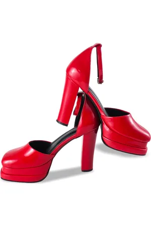 THE WHITE POLE Square Toe Party Platform Heels With Ankle Loop
