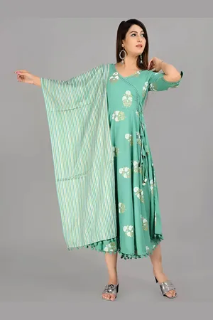 AO Services Floral Printed Flared Angrakha Style Anarkali Kurta With Duppatta