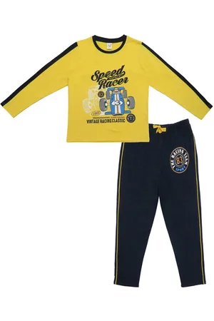 Clothe Funn Boys Typography Printed Pure Cotton T-shirt With Pyjamas