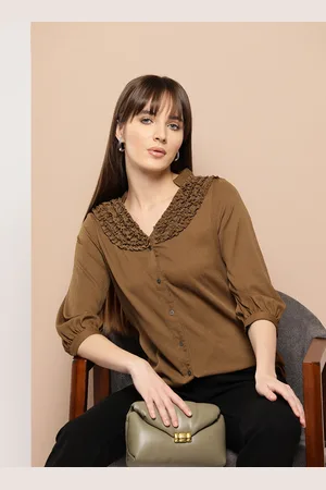 Chemistry Women Puff Sleeve Ruffles Crepe Shirt Style Top
