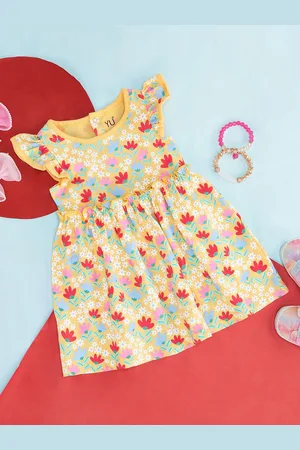 Pantaloons Infnats Girls Floral Printed Pure Cotton Fit & Flare Dress