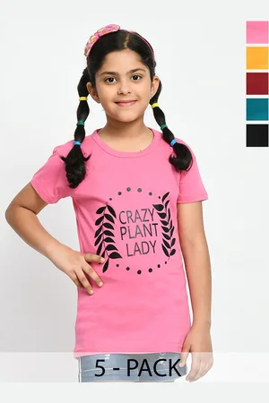 BAESD Girls Pack Of 5 Printed Cotton T-Shirt