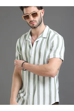 Moda Rapido White Slim Fit Striped Short Sleeves Cotton Casual Shirt