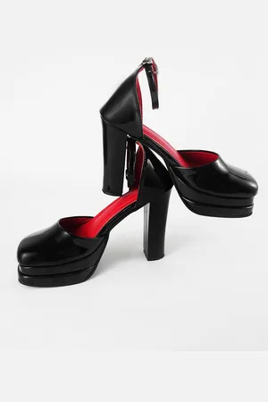 THE WHITE POLE Square Toe Party Platform Heels With Ankle Loop