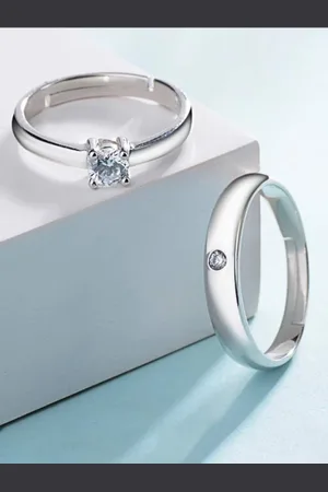 Krelin Unisex Set of 2 Silver Plated Stone -Studded Adjustable Rings
