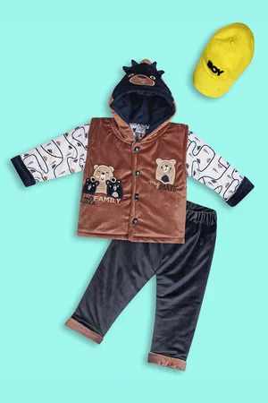 V-Mart Infants Conversational Printed Hooded Pure Cotton Sweatshirt and Trouser