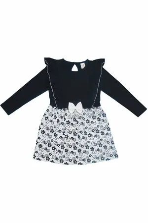 Clothe Funn Girls Floral Printed Ruffles Detailed Cotton A-Line Dress