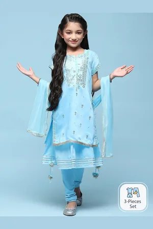 Biba Girls Ethnic Motifs Yoke Design A-Line Kurta & Churidar With Dupatta
