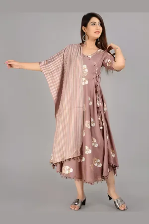 AO Services Floral Printed Flared Angrakha Style Anarkali Kurta With Duppatta