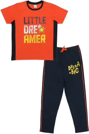 Clothe Funn Boys Typography Printed Pure Cotton T-shirt With Pyjamas