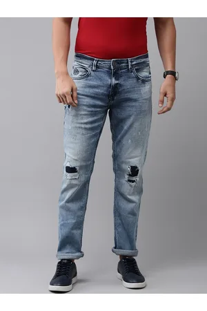 SPYKAR Men Mid-Rise Straight Fit Mildly Distressed Light Fade Stretchable Jeans