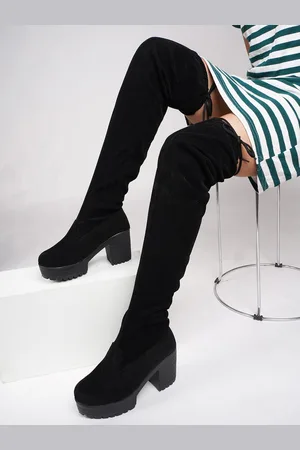 JM Looks Women High-Top Above Knee Length Suede Platform Heel Regular Boots