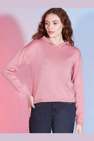 DressBerry Peach-Coloured Hooded Long Sleeves Acrylic Pullover