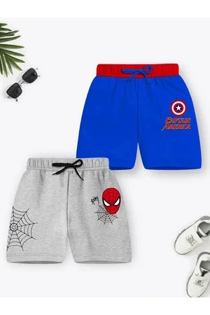 YK Pack f 2 Kids Blue & Grey Melange Printed Avengers Shorts