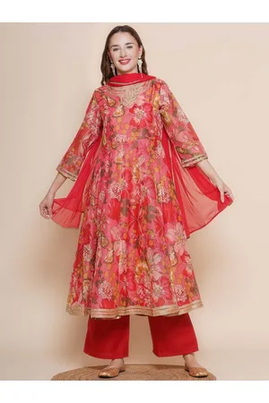 Bhama Couture Floral Printed Regular Chanderi Silk Kurta with Palazzos & With Dupatta