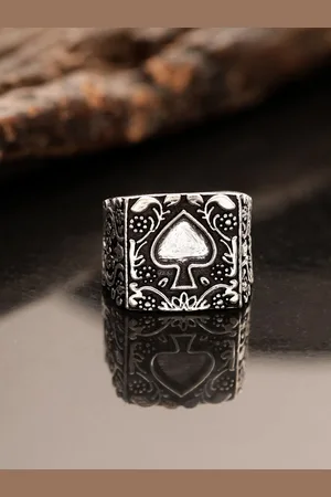 Roadster Rhodium Plated Textured Finger Ring