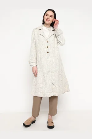 BE INDI Self Design Notched Lapel Collar Acrylic Longline Overcoat