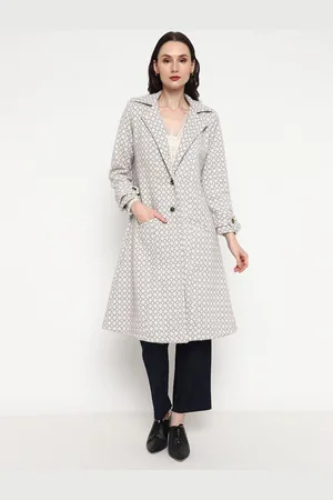 BE INDI Ethnic Motifs Self Design Notched Lapel Collar Acrylic Longline Overcoat