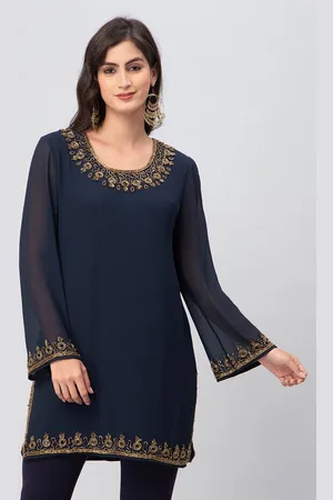 DEBONATELLA EmbellishedRound Neck Pure Georgette Kurti