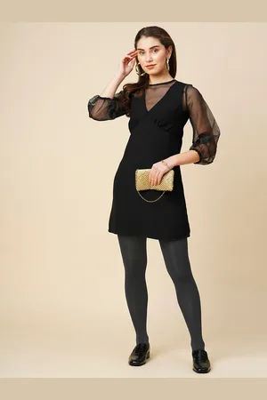 Chemistry Black Puff Sleeves Empire Mini Dress
