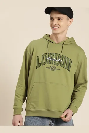 HERE&NOW Men Typography Printed Relaxed Fit Hoodie Sweatshirt