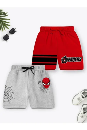 YK Pack f 2 Kids Red & Grey Melange Printed Avengers Shorts
