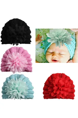 Babymoon Infants Pack Of 4 Knitted Flower Woollen Beanies