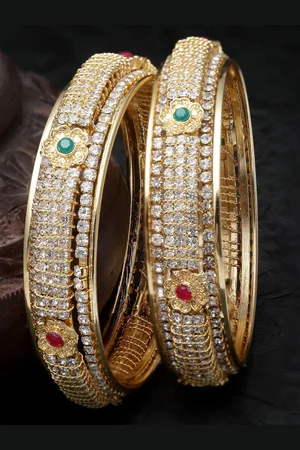 Sukkhi Set Of 2 Gold-Plated Crystals-Studded & Beaded Bangle