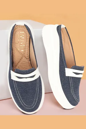FAUSTO Women Stitched Denim Lightweight Open Back Loafers