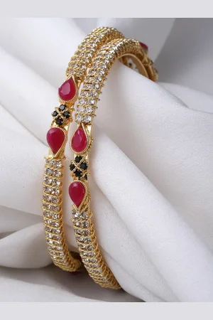 Sukkhi Set Of 2 Gold-Plated American Diamond-Studded Bangles