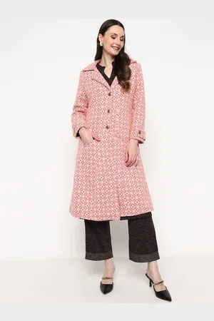 BE INDI Ethnic Motifs Self Design Notched Lapel Collar Acrylic Longline Overcoat
