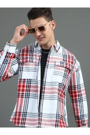 HERE&NOW White Tartan Checked Casual Cotton Shacket