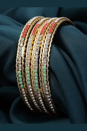 Sukkhi Set Of 4 Gold-Plated American Diamond Studded Bangles