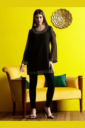 DEBONATELLA Floral Embellished V-Neck Pure Georgette Kurti