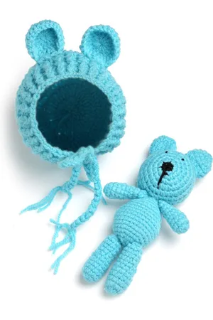 Babymoon Infants Crochet Woollen Beanie Cap with Teddy Bear