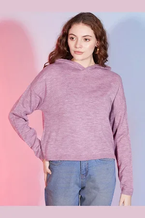 DressBerry Purple Hooded Long Sleeves Acrylic Pullover