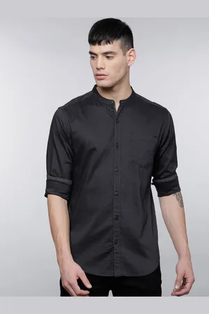 LocoMotive Men Charcoal Slim Fit Solid Casual Shirt