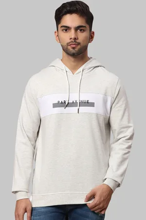 Park Avenue Men Grey Printed Hooded Sweatshirt