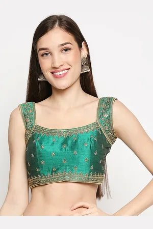 SALWAR STUDIO Green Padded Embroidered Readymade Saree Blouse