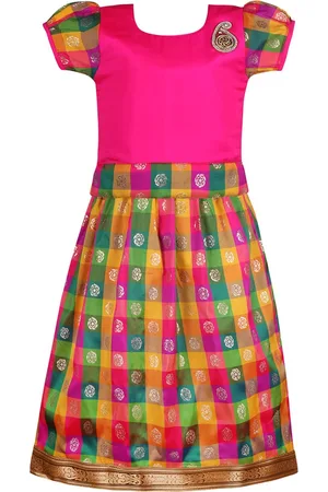 Wish Karo Girls Woven Design Ready to Wear Satin Lehenga & Blouse