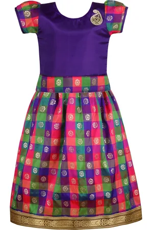 Wish Karo Girls Woven Design Ready to Wear Satin Lehenga & Blouse