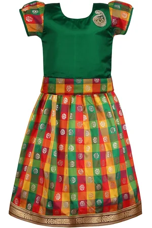 Wish Karo Girls Ethnic Motifs Woven Design Zari Ready to Wear Lehenga & Blouse