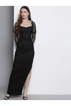 Boohoo Ruched Lace Bodycon Maxi Dress