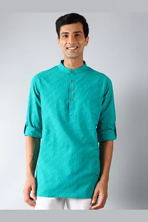 Fabindia Geometeric Printed Band Collar Straight Cotton Kurta