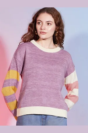 DressBerry Purple Self Design Long Sleeves Acrylic Pullover