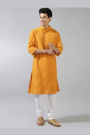 Fabindia Geometric Printed Band Collar Straight Pure Cotton Kurta